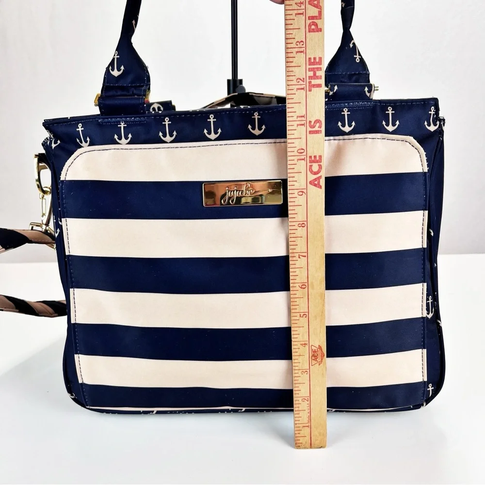 JuJuBe Diaper Bag Nautical Striped‎ w/Anchor Print Multi Compartment Baby Tote